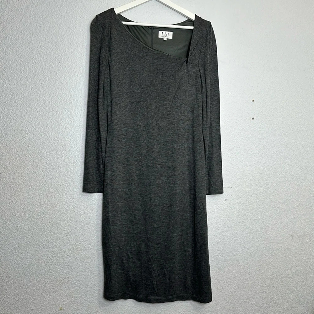 David Meister Asymmetrical Dress Long Sleeve Shift Gray Size 12‎